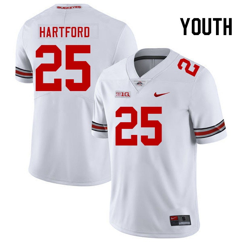 Ohio State Buckeyes Malik Hartford Youth #25 White Authentic Stitched College Football Jersey